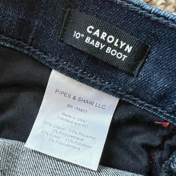 Veronica Beard Carolyn 10” Baby Boot Jeans Midnight Blue Tuxedo Stripe Red - Picture 12 of 12